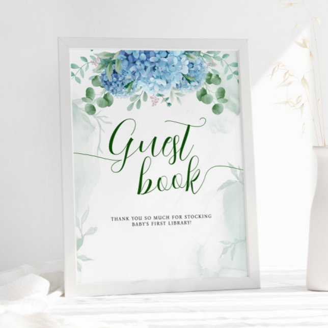 Poster Livro de visitas de chá de bebê com hortênsias azu (Criador carregado)