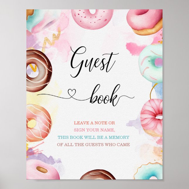 Poster Livro de visitas de chá de bebê em aquarela Donut  (Frente)