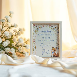 Poster Livro de Visitas de Chá de Bebê Floresta da Raposa
