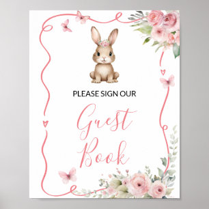 Poster Livro de Visitas de Chã de Bebê Menina Coelhinho F