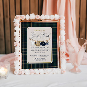Poster Livro de Visitas de Chá de Bebê Xadrez Urso Luxuos