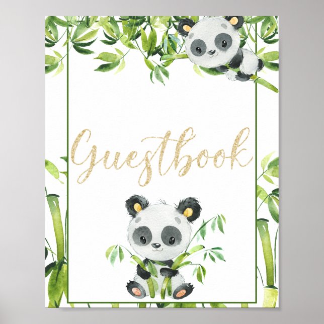 Poster Livro de Visitas de Chás de Bebê Neutro com Panda (Frente)