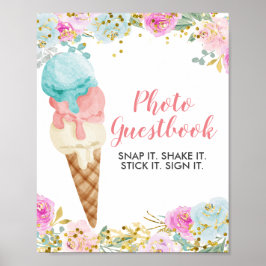Poster Livro de visitas de foto aquarela floral de sorvet