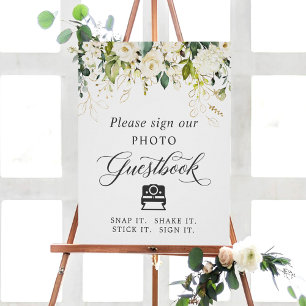 Poster Livro de Visitas de Foto Instantânea Assine Rosas