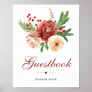 Poster Livro de Visitas de Natal com Folhagem de Pinheiro