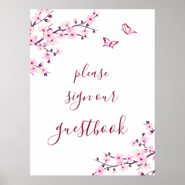 Poster Livro de Visitas de Noiva com Flores de Cerejeira  (Frente)