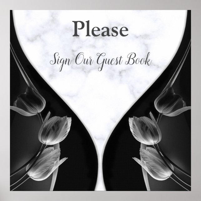 Poster Livro de Visitas de Tulipas Abstratas Pretas - Már (Frente)