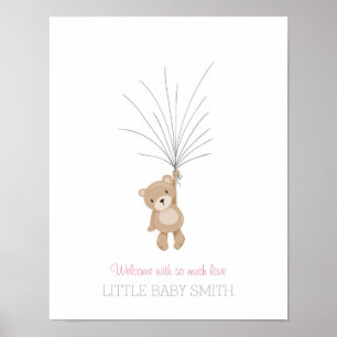 Poster Livro de visitas de ursinho de pelúcia rosa para c