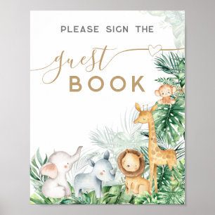 Poster Livro de visitas do chá de bebê com animais bebê S