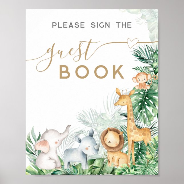 Poster Livro de visitas do chá de bebê com animais bebê S (Frente)