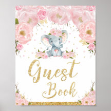 Livro de Visitas Elefante Floral Rosa Sinal de Chá