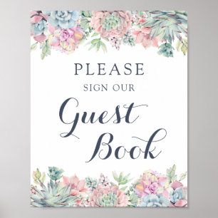 Poster Livro de Visitas Elegante com Suculentas em Aquare