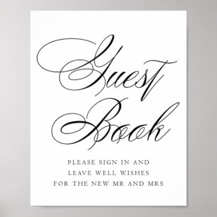 Poster Livro de Visitas Elegante Preto Caligrafia Casam