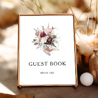 Livro de Visitas Floral Boho Borgonha para Assinat