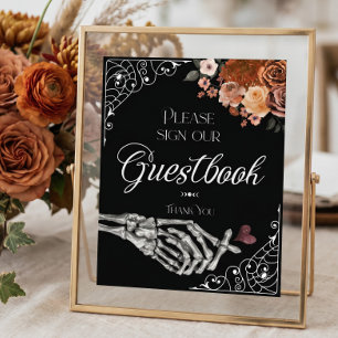 Poster Livro de Visitas Floral de Outono com Esqueleto Gó