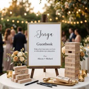 Poster Livro de visitas Jenga minimalista para casamento