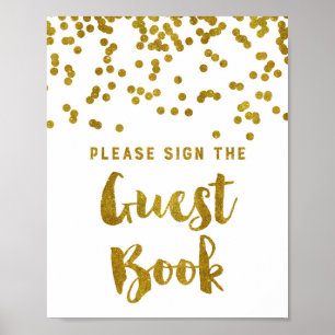 Pôster Livro de Visitas Placa de Casamento Confete Dourad
