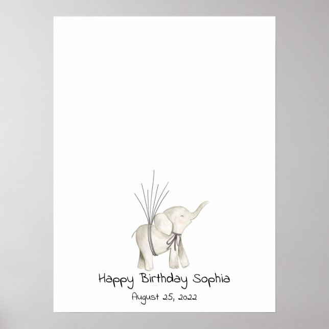 Poster Livro de Visitas Polegar de Elefante Bebê (Frente)