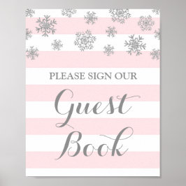 Pôster Livro de Visitas Sinal Silver Snow Pink Stripes