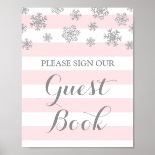 Pôster Livro de Visitas Sinal Silver Snow Pink Stripes