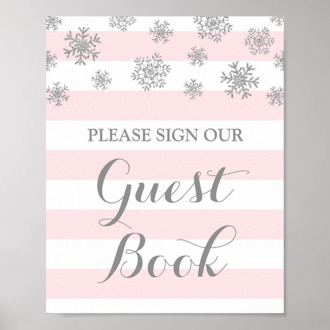 Pôster Livro de Visitas Sinal Silver Snow Pink Stripes (Frente)