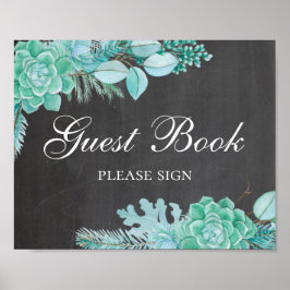 Poster Livro de visitas. Suculenta menta. Quadro de giz c