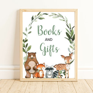 Poster Livro e sinal de chá de fraldas verde da floresta