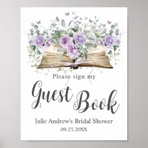 Poster Livro Floral Purple Lilac Capítulo Bridal Guest Bo