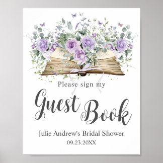 Poster Livro Floral Purple Lilac Capítulo Bridal Guest Bo