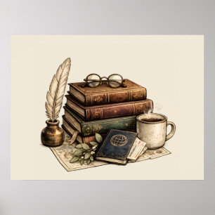 Poster Livros Antigos & Cantinho de Leitura Aconchegante