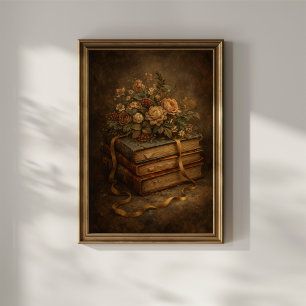 Poster Livros Antigos e Flores de Outono