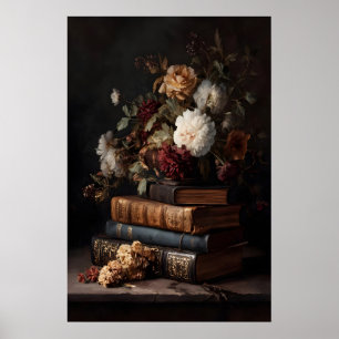 Poster Livros Antigos & Flora Dark Academia Natureza Mort