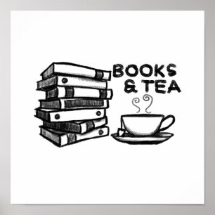 Poster Livros & chá tirados mão