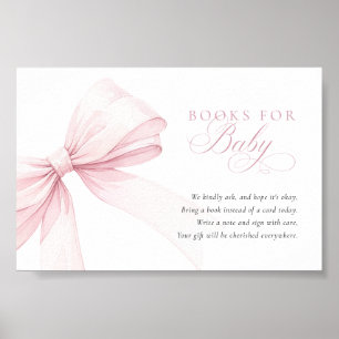 Poster Livros com Laço Rosa para Bebê - Cartão de Downloa