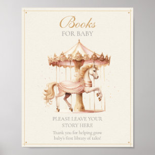Poster Livros de Cavalo de Carrossel Rosa Vintage para Be