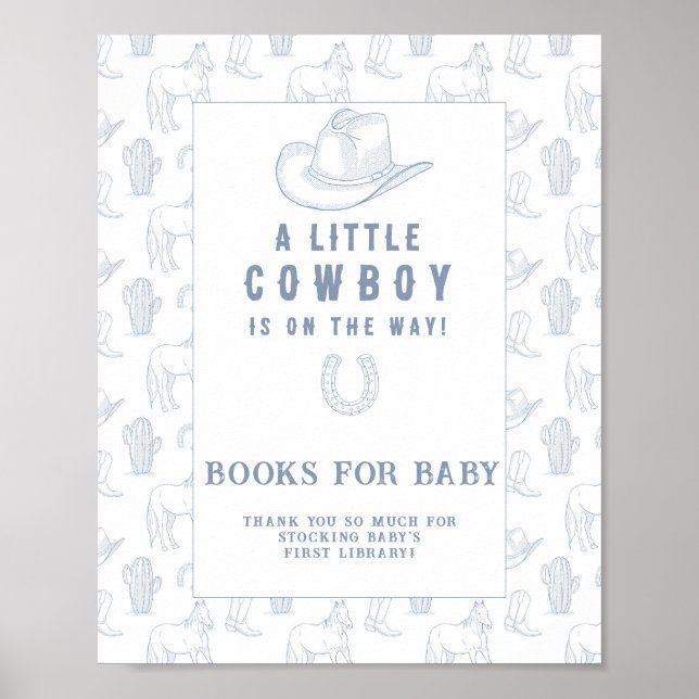 Poster Livros de chá de bebê cowboy para bebê (Frente)