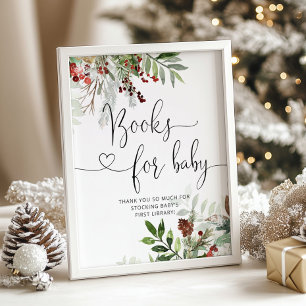 Poster Livros de chá de fraldas de Natal verde para beb