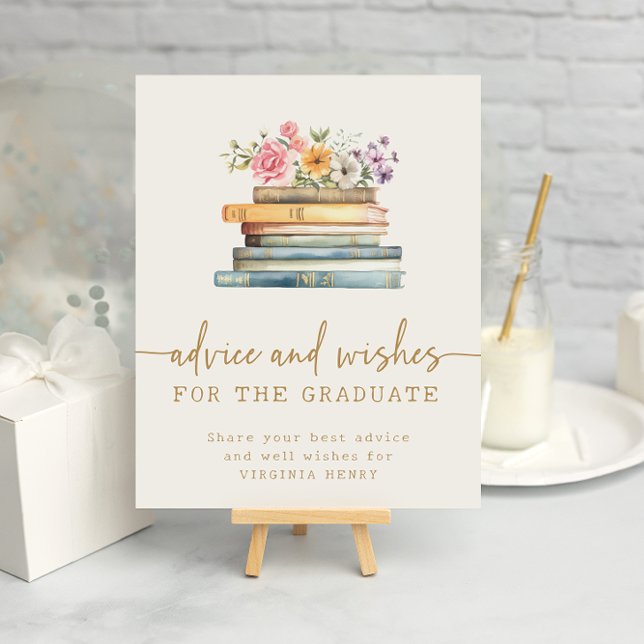 Poster Livros de Conselhos para Graduados (Floral Books Advice and Wishes For Graduate Poster by Painted Paperie
)