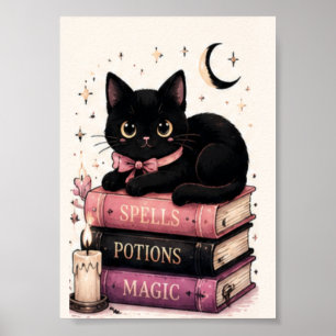 Poster Livros de Feitiços Gatos Pretos Bruxas