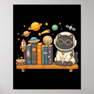 Poster Livros de gato kawaii fofo astronauta espaço