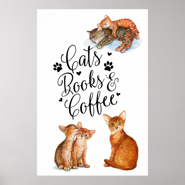 Poster Livros De Gatos E Café (Frente)