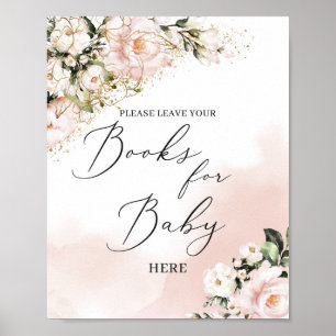 Poster Livros de ouro floral cor-de-rosa-boho para placa