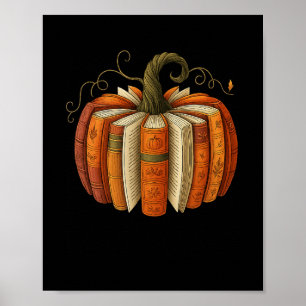Poster Livros de Outono Abóbora Leitura Retro Halloween A