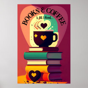 Poster Livros E Café