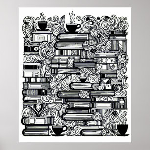 Poster Livros E Café Coriam-Me Dodle