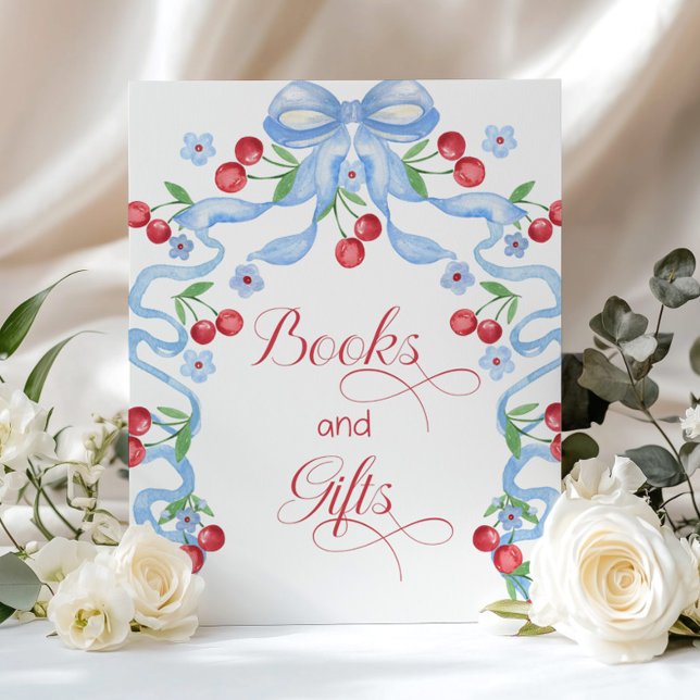 Poster Livros e presentes Cereja no topo Laço Azul  (Criador carregado)