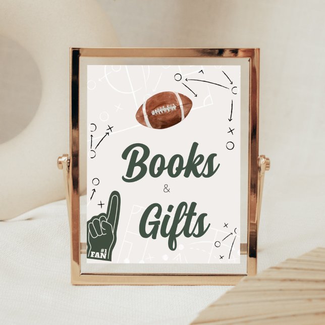 Poster Livros e presentes de Chá de fraldas de futebol (A Little All Star Baby Shower Books and Gifts Sign)