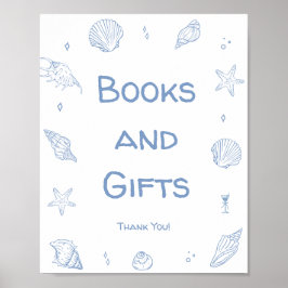 Poster Livros e presentes de Chá de fraldas de praia azul