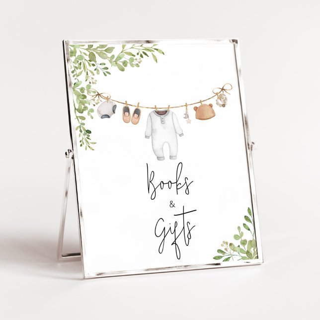 Poster Livros e presentes de Chá de fraldas de roupas par (A Sweet Little Baby Boho Baby Shower Books and Gifts Sign)