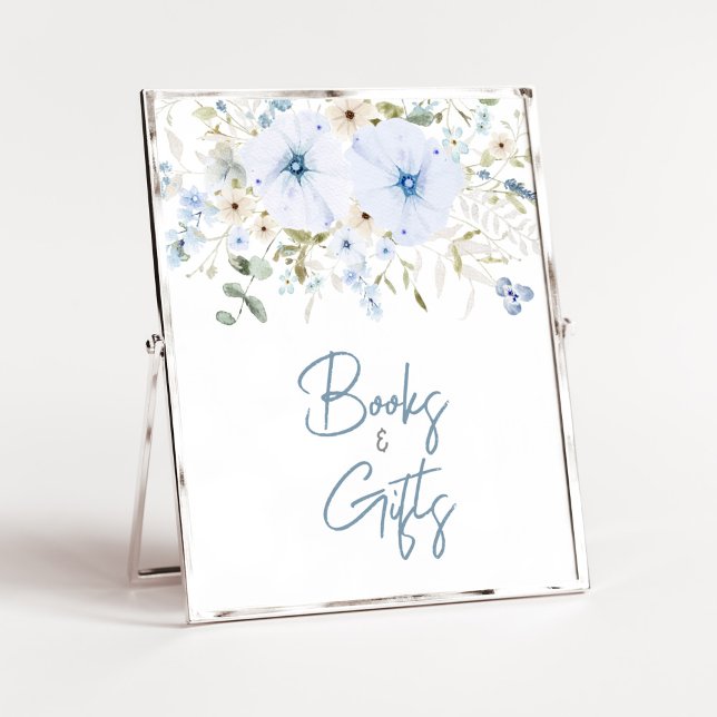 Poster Livros e presentes de Chá de fraldas de Sangue de  (Boy Spring Flowers Baby Shower Books and Gifts Sign)